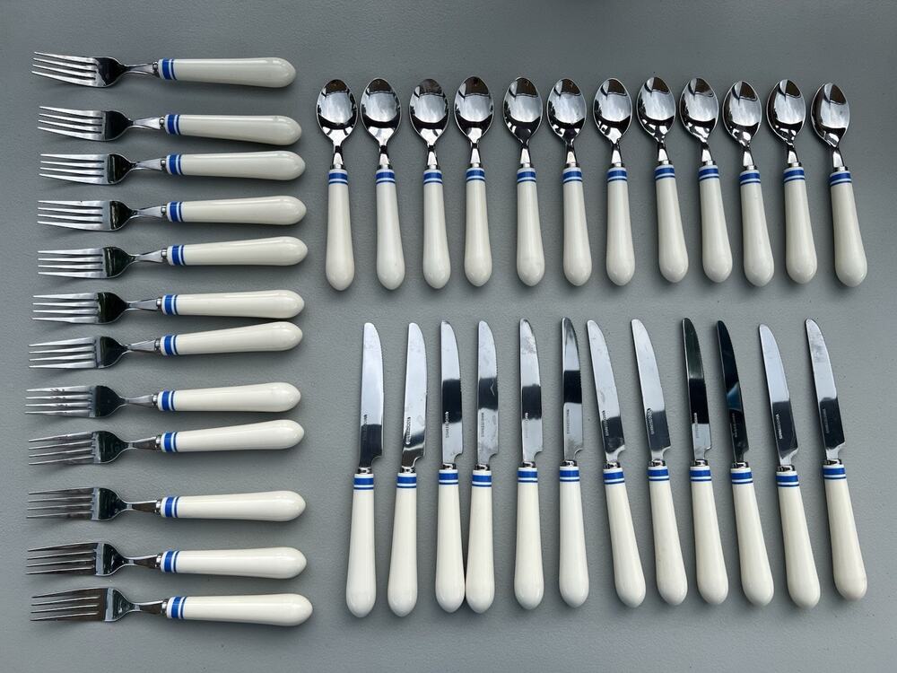 Target Home Faux Ceramic Blue Stripe & White Stainless Flatware Set, 12 Settings
